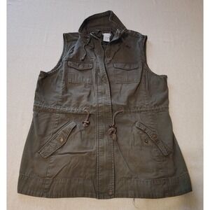 Sebby Collection Womens Olive Green Utility Vest Cotton Drawstring Large L
